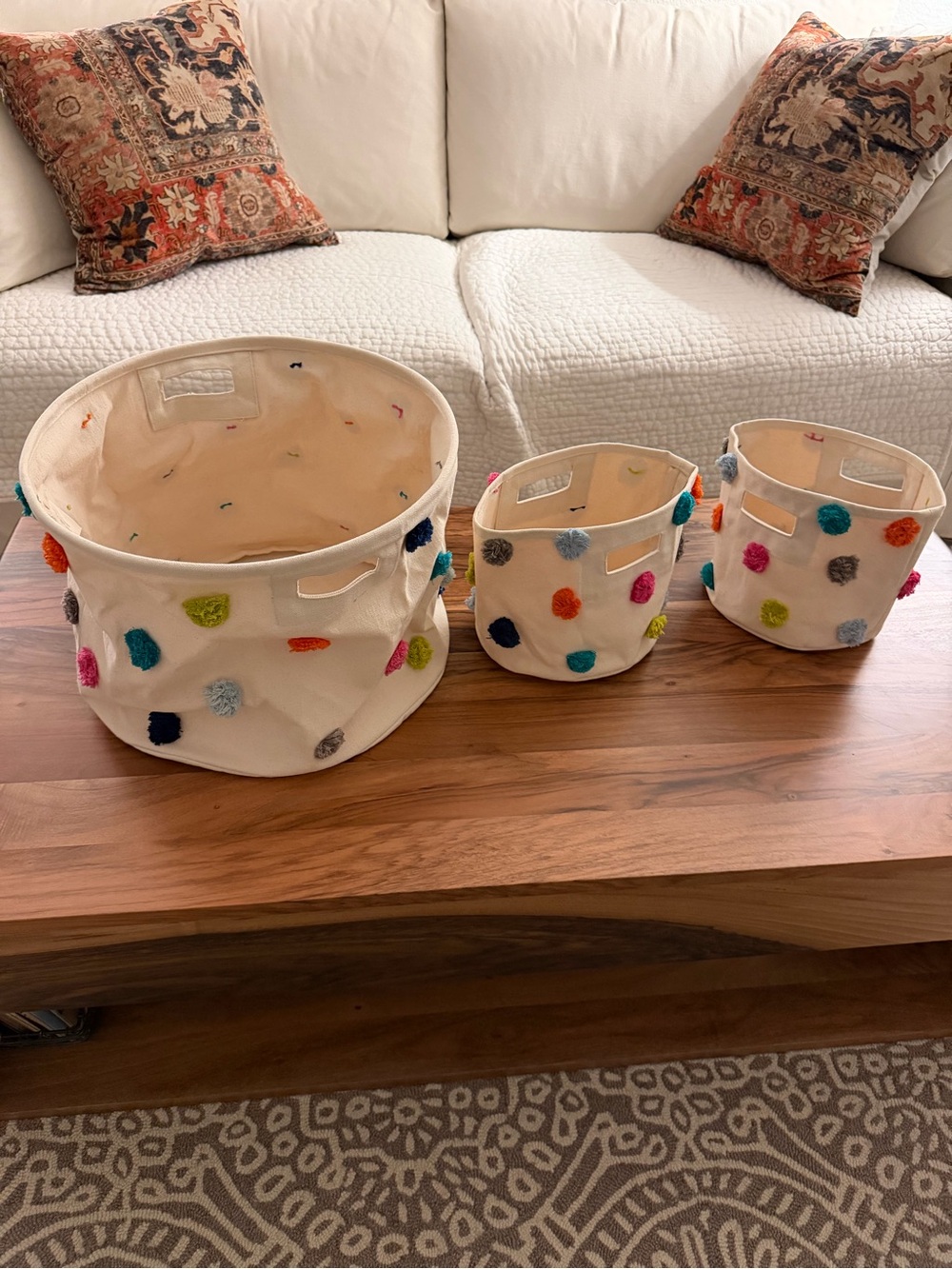 Pehr Designs Canvas Pom-Pom Storage Baskets - Set of 3